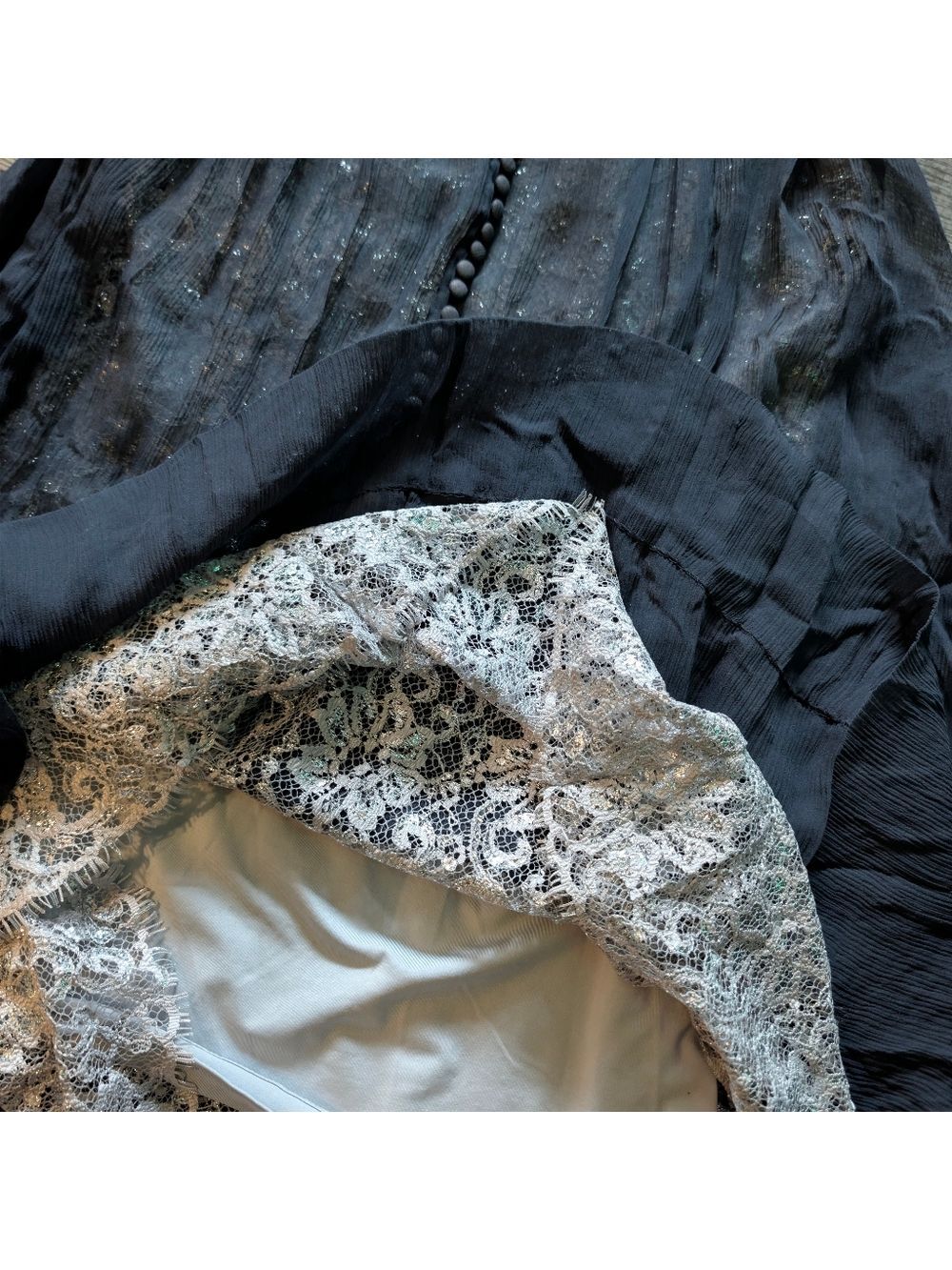 BCBGMaxAzria Vintage Y2K Navy Silk Sheer Slip Dress Lace Overlay Size 4 Romantic - Picture 15 of 15